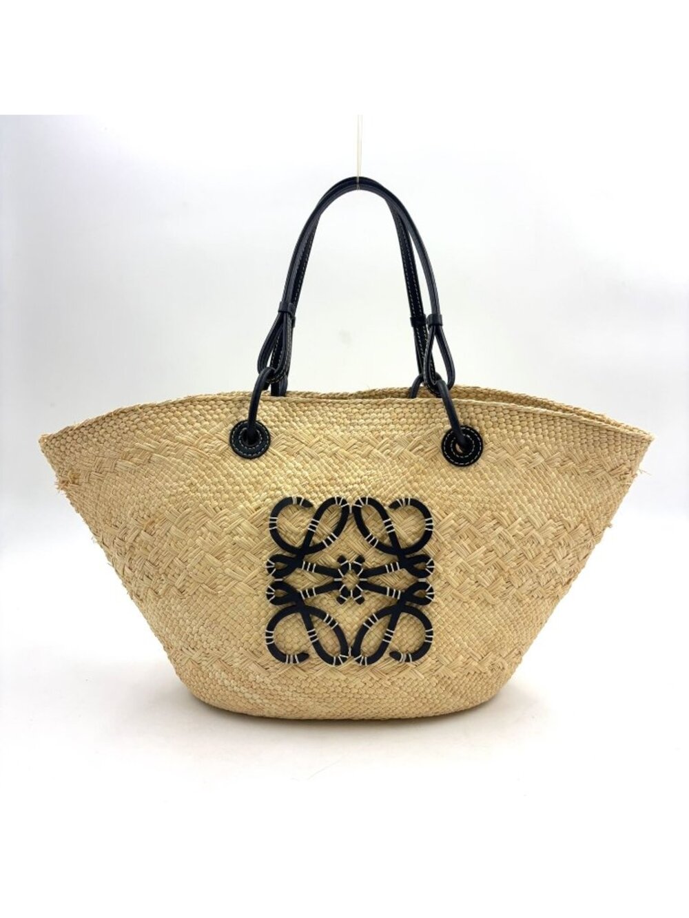 Loewe Anagram Medium Basket Leather Raffia Black Beige Tote